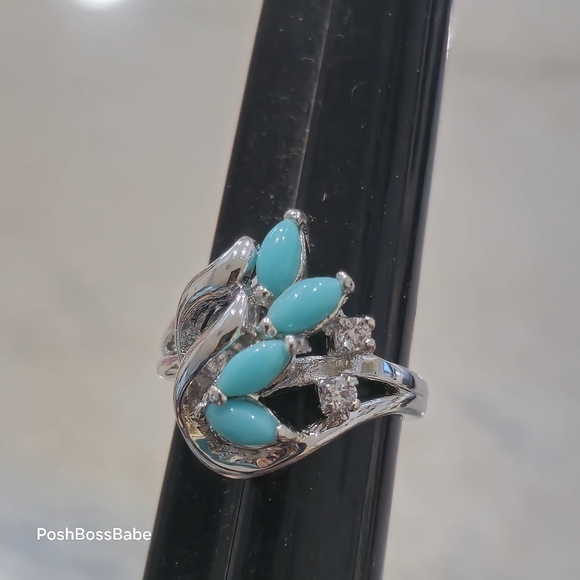 Blue stone real diamond accent stones size 5 925 sterling silver ring - Picture 15 of 15